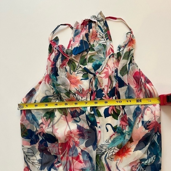 Parker silk ruffle sleeveless floral boho top camisole sz XS green pink cream - Picture 6 of 7